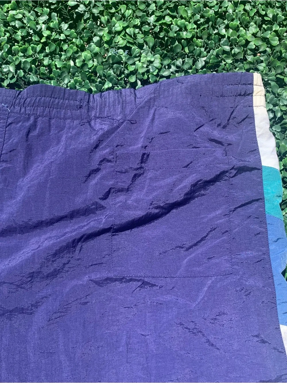 Vintage SPACE blue nylon swim trunks - needs elastic repair